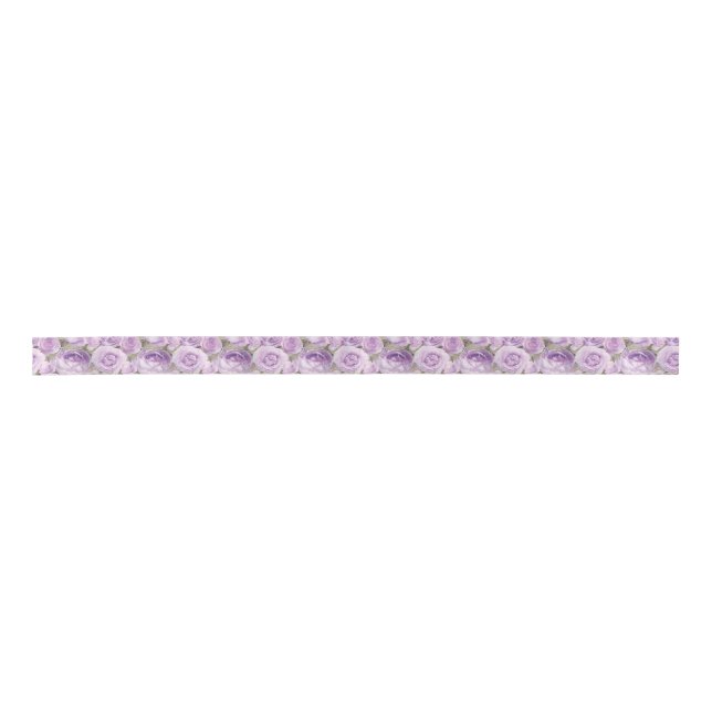 Roses Floral Lavender Purple Pattern Satin Ribbon (Front)
