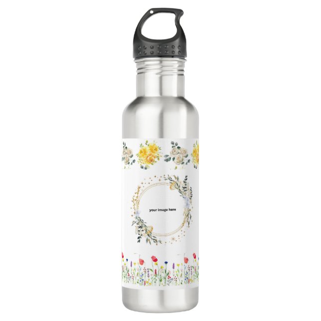 Roses floral personalised Water Bottle (Front)