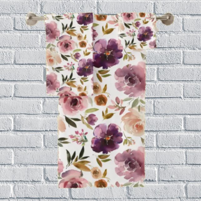 Roses Floral Pink Purple  Bath Towel Set (Creator Uploaded)