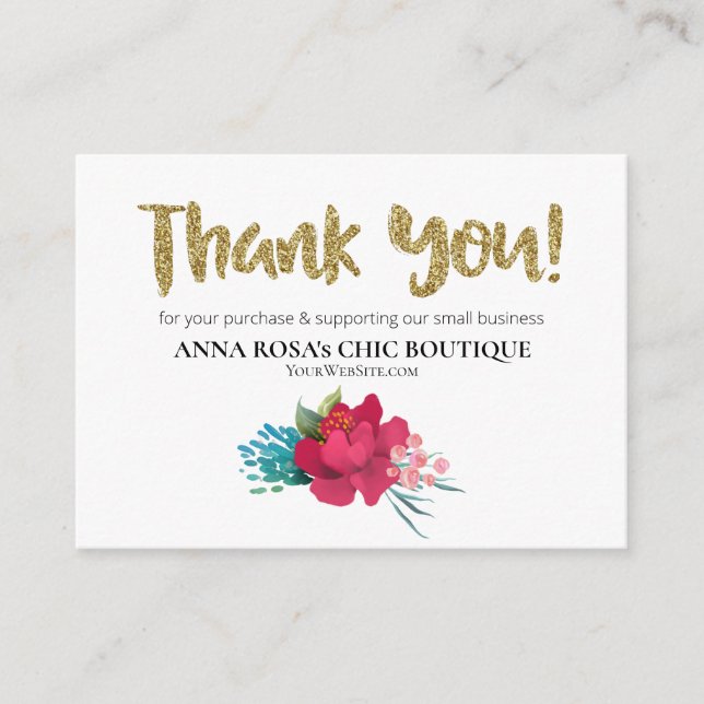 *~* ROSES FLORAL QR Logo THANK YOU Review AP8 Enclosure Card (Front)