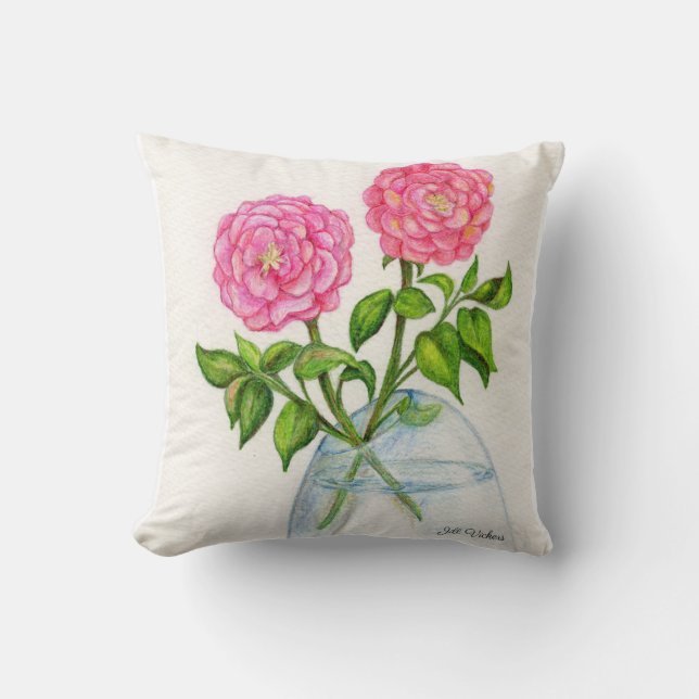 Roses Floral Throw Pillow  (Front)