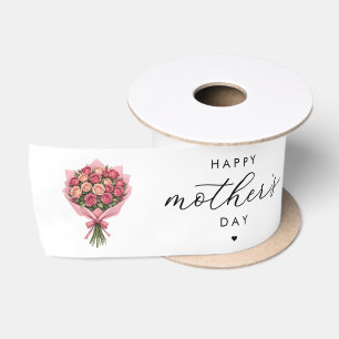 Roses Flower Bouquet Happy Mother's Day Elegant Satin Ribbon