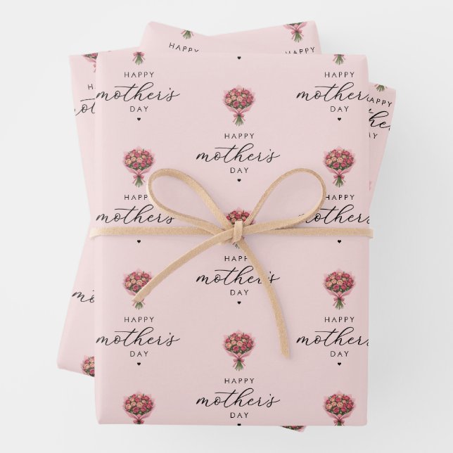 Roses Flower Bouquet Happy Mother's Day Elegant Wrapping Paper Sheet (In situ)