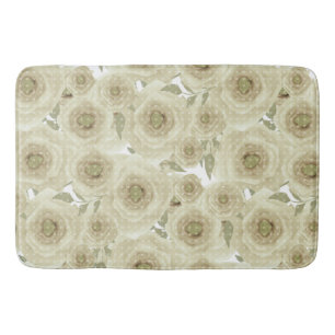 Roses flowers abstract floral print beige colours bath mat