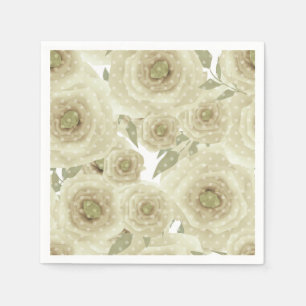 Roses flowers abstract floral print beige colours napkin