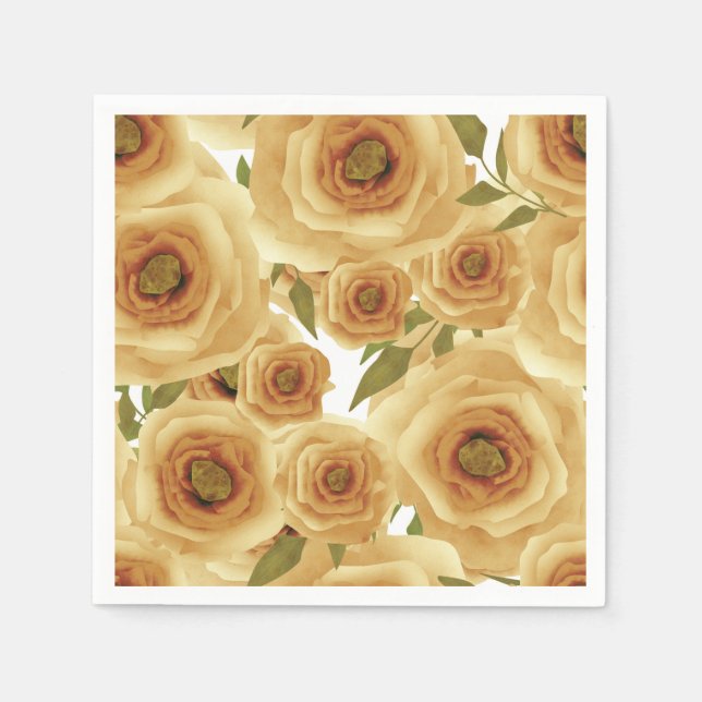 Roses flowers abstract floral print beige colours napkin (Front)