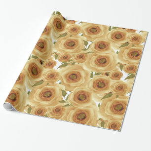 Roses flowers abstract floral print beige colours wrapping paper