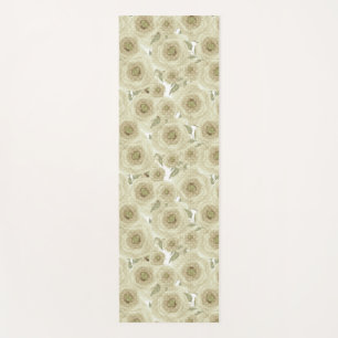 Roses flowers abstract floral print beige colours yoga mat