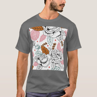 Roses Flowers Floral Pattern Line Art T-Shirt