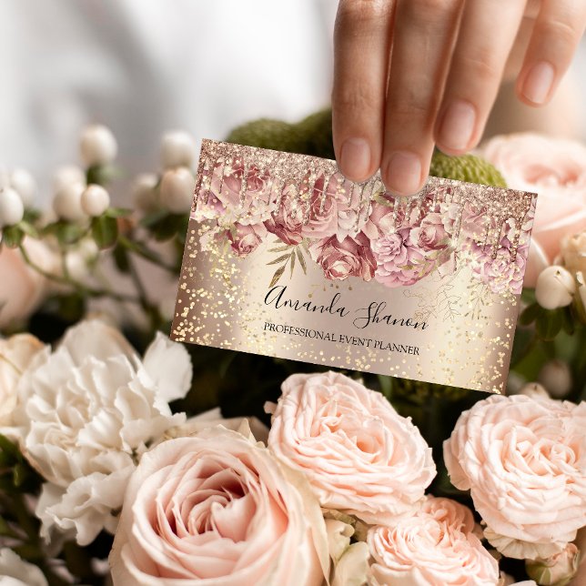 Roses Flowers Gold Confetti Drip QR CODE Logo Business Card (Creator Uploaded)