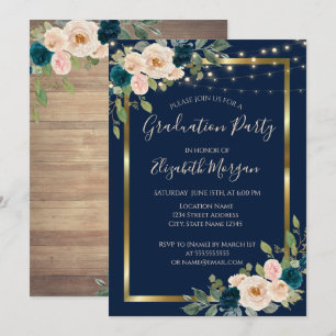 Roses Flowers Lights, Wood Graduation Party  Invitation