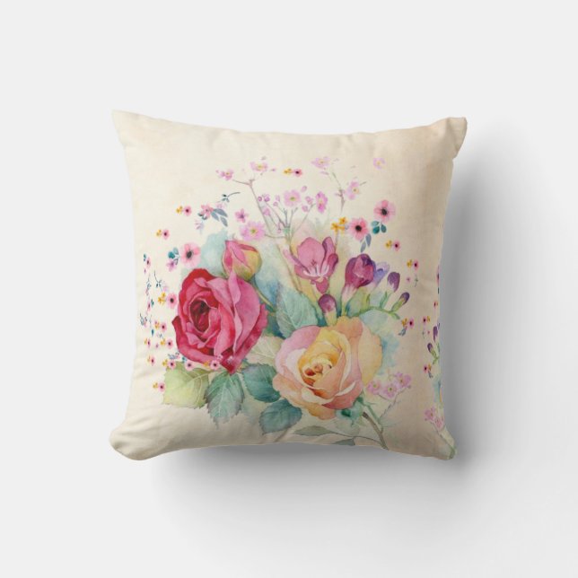 Roses flowers on Ecru  Cushion (Front)