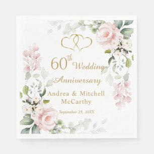 Roses Foliage Hearts 60th Wedding Anniversary Napkin