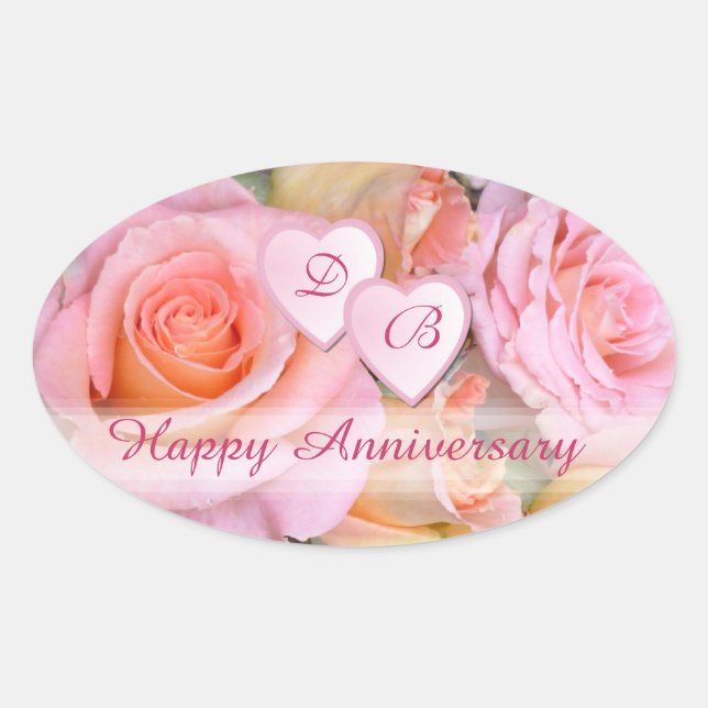 Roses for my Love  Happy Anniversary Oval Sticker (Front)