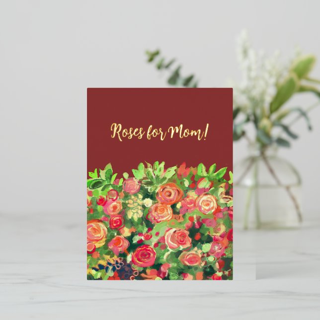 Roses for the best mum! foil holiday postcard (Standing Front)
