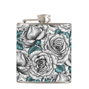 Roses for you in white hip flask