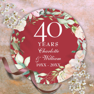Roses Garland 40th Ruby Wedding Anniversary Classic Round Sticker