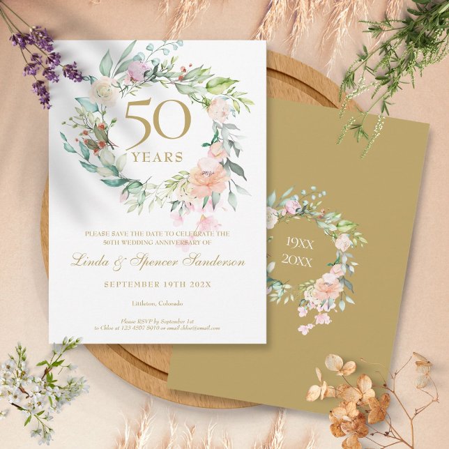 Roses Garland 50th Anniversary Save the Date Invitation (Roses Garland 50th Anniversary Save the Date Invitation)