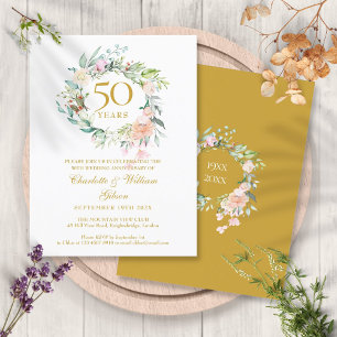 Roses Garland 50th Golden Wedding Anniversary Invitation Postcard