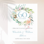 Roses Garland 60th Anniversary Welcome Sign<br><div class="desc">Featuring a delicate watercolour floral roses greenery garland,  this chic botanical 60th / 75th wedding anniversary welcome sign can be personalised with your special diamond or platinum anniversary information in elegant diamond blue text. Designed by Thisisnotme©</div>