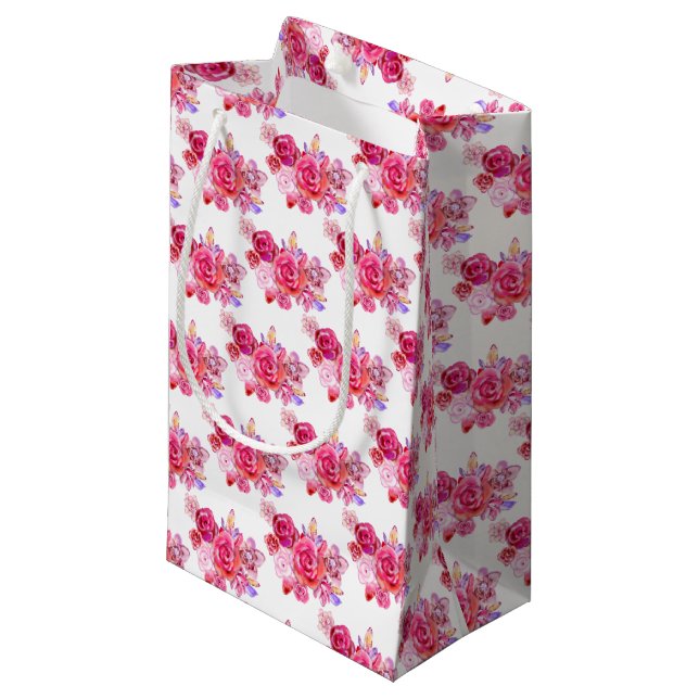 Roses Gift Bag Pink Flowers (Front Angled)