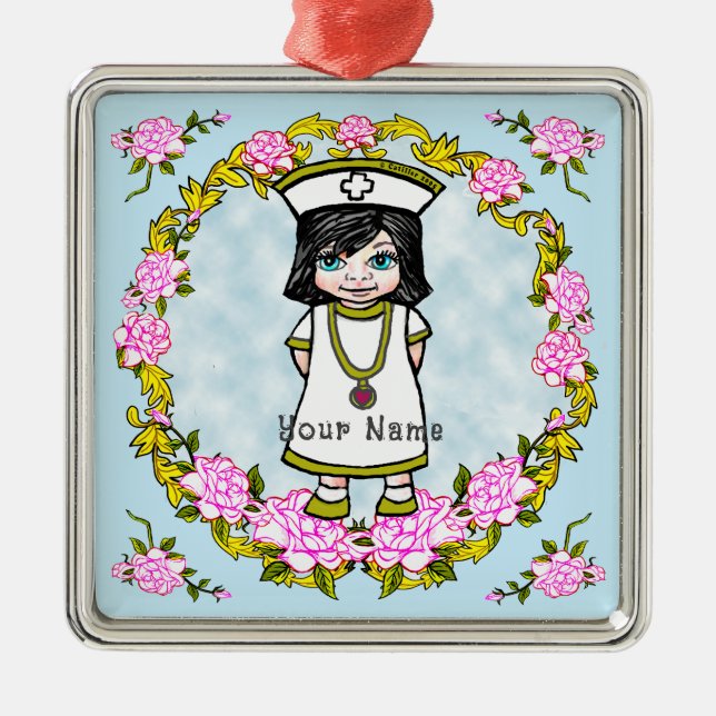 Roses Girl Nurse Ceramic Ornament (Front)