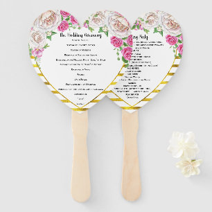 Roses Gold Blush and Deep Pink Heart Shape Program Hand Fan