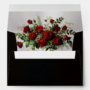 Roses & Gold Leaves Border - Black Envelope