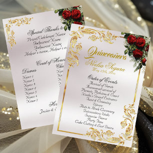 Roses & Gold Leaves - Pearl Quinceanera Program Programme
