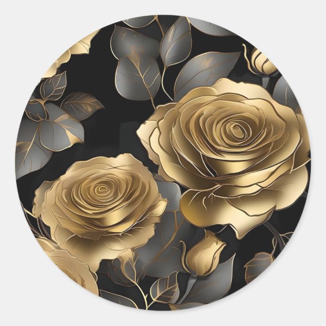 Roses Gold Petals Classic Round Sticker (Front)