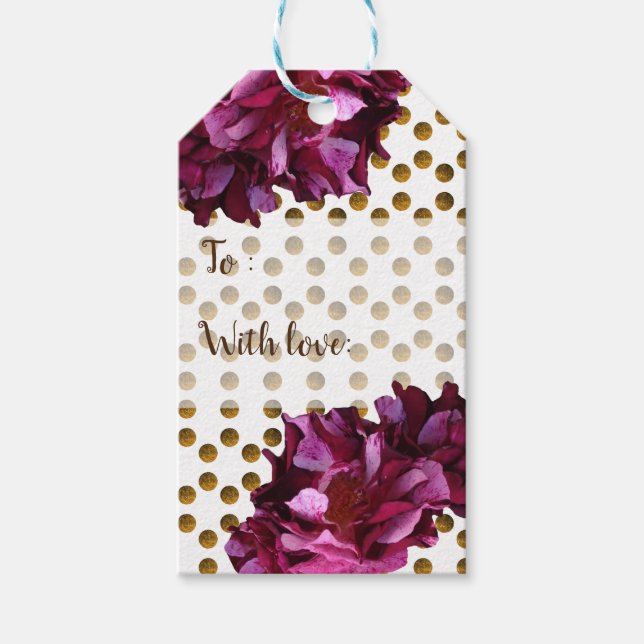 Roses, Golden dots Custom  Gift Tags (Front)