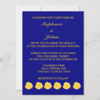 Roses Golden Yellow Gold Navy Blue Floral Wedding