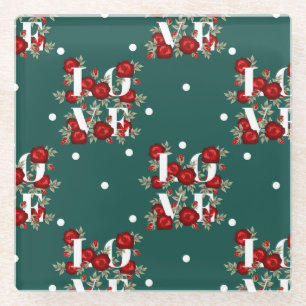 Roses Green "Love" Design Coaster Christmas
