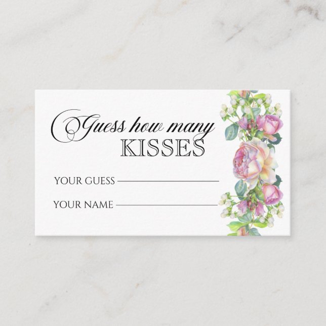 Roses guess how many kisses bridal game enclosure card (Front)