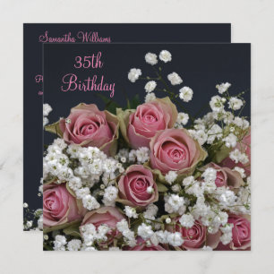 Roses & Gypsophila Bouquet 35th Birthday Invitation