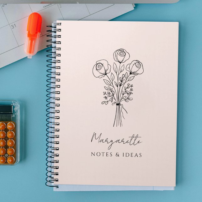 Roses Hand Drawn flowers bouquet Calligraphy name Notebook (Creator Uploaded)