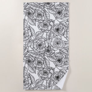 Roses hand drawn pattern beach towel