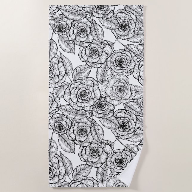 Roses hand drawn pattern beach towel (Front)