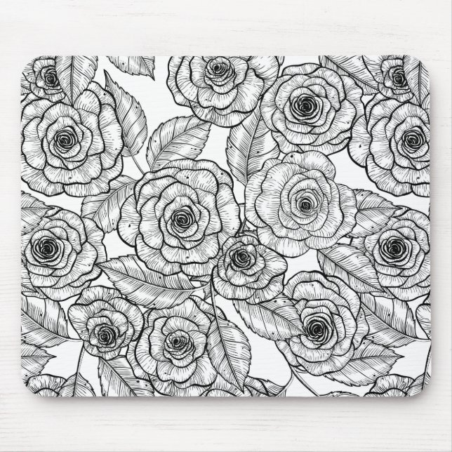 Roses hand drawn pattern mouse pad (Front)