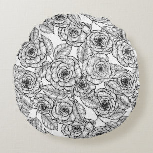 Roses hand drawn pattern round cushion