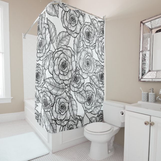 Roses hand drawn pattern shower curtain (In Situ)