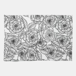 Roses hand drawn pattern tea towel