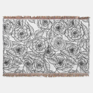 Roses hand drawn pattern throw blanket