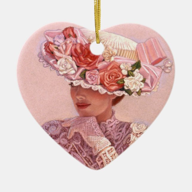 Roses Hat Victorian Lady Heart Christmas Ornament (Front)