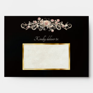 Roses & Heart Envelope - Black