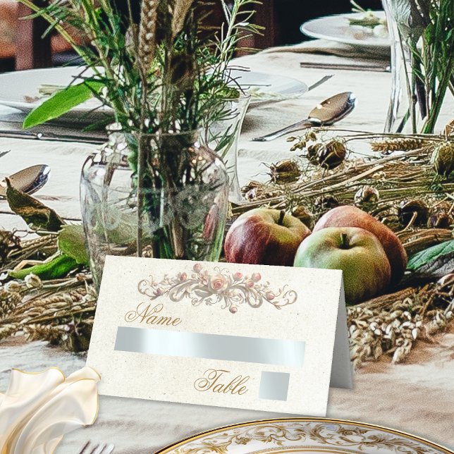 Roses & Heart Monogram - Cream Place Card (Creator Uploaded)