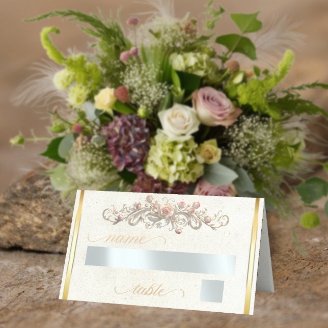 Roses & Heart Monogram - Cream Place Card (Creator Uploaded)