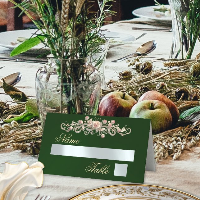 Roses & Heart Monogram - Emerald Place Card (Creator Uploaded)
