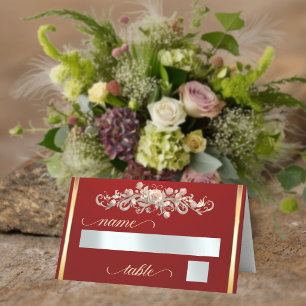Roses & Heart Monogram - Red Place Card