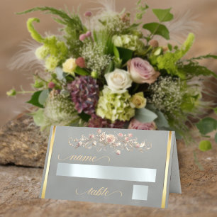 Roses & Heart Monogram - Sage Place Card